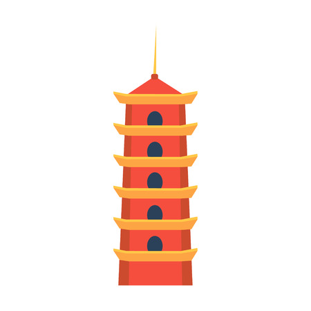 Classic Chinese Tower In Hong Kong Flat Bright Color Primitive Drawn Vector Icon Isolated On White Backgroundのイラスト素材