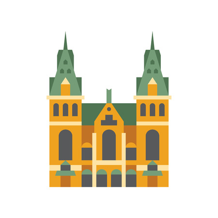 Holandaise City Hall Building Flat Bright Color Primitive Drawn Vector Icon Isolated On White Backgroundのイラスト素材