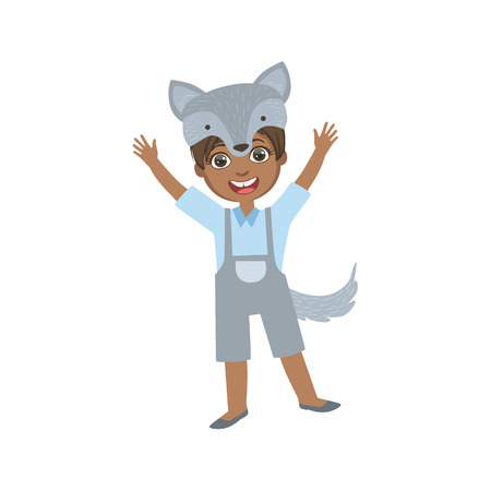 Boy Wearing Wolf Animal Costume Simple Design Illustration In Cute Fun Cartoon Style Isolated On White Backgroundのイラスト素材
