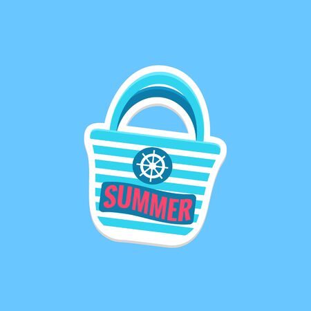 Beach Bag Bright Color Summer Inspired Isolated Sticker With Text Simple Cartoon Childish Flat Vector Designのイラスト素材