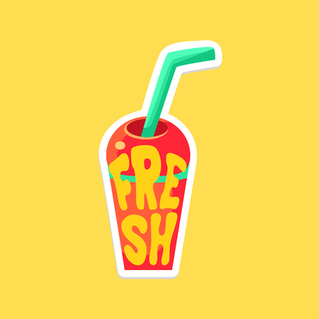 Slushy Bright Color Summer Inspired Isolated Sticker With Text Simple Cartoon Childish Flat Vector Designのイラスト素材