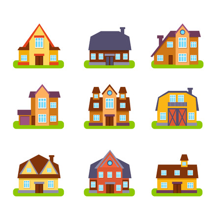 Suburban Real Estate Houses Set In Primitive Geometric Flat Vector Design Isolated On White Backgroundのイラスト素材