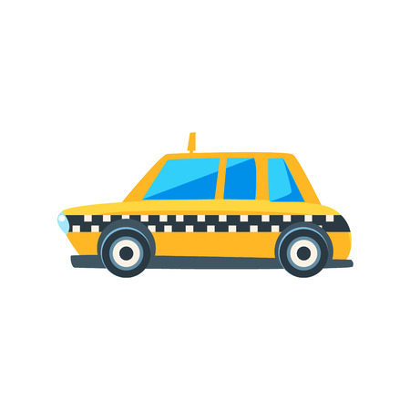 Yellow Taxi Toy Cute Car Icon. Flat Vector Transport Model Simple Illustration Isolated On White Background.のイラスト素材