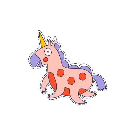 Pink Unicorn Bright Hipster Sticker With Outlined Border In Childish Styleのイラスト素材