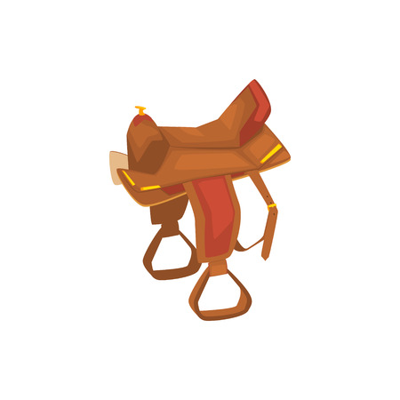 Leather Horse Saddle Drawing Isolated On White Background. Cool Colorful Wild West Themed Vector Illustration In Stylized Geometric Cartoon Designのイラスト素材