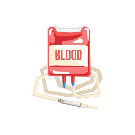 Bag And Iv For Blood Transfusion Hospital And Healthcare Themed Illustration. Cool Colorful Vector Sticker In Stylized Geometric Cartoon Designのイラスト素材