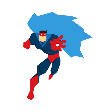 Superhero in Action. Superhero silhouette in different poses vectorのイラスト素材
