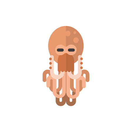 Octopus Primitive Style Childish Sticker. Marine Animal Minimalistic Vector Illustration Isolated On White Background.のイラスト素材