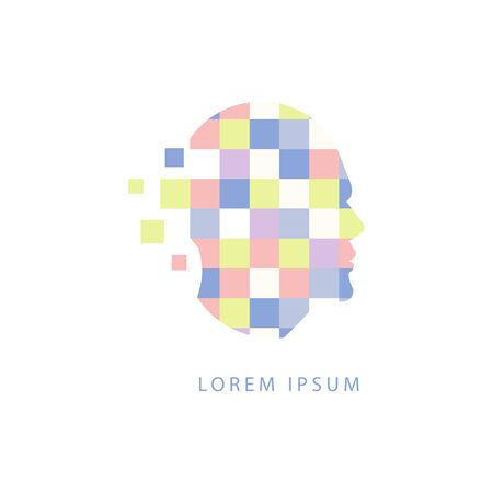 Going Away Squares Inside Human Head Abstract Design Pastel Icon. Man Head Shape Filled With Patterns As Creative Thinking Symbol.のイラスト素材