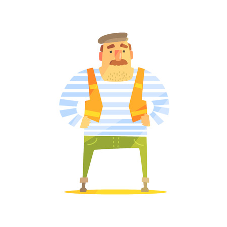 Builder In Cap On Construction Site. Graphic Design Cool Geometric Style Isolated Character On White Backgroundのイラスト素材
