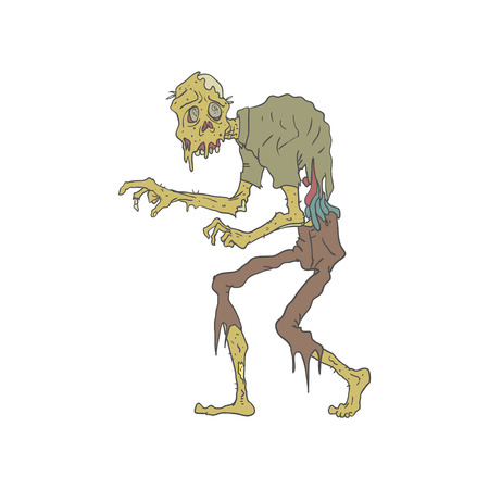 Creepy Zombie With Melting Skin With Rotting Flesh Outlined Hand Drawn Adult Style Illustration Isolated On White Backgroundのイラスト素材