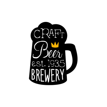 Craft Beer Design Template With Pint Silhouette. Black And Yellow Vector Label With Text And Establishment Date For Brewery Promotion.のイラスト素材