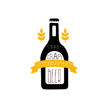 Beer Design Template With Bottle Silhouette. Black And Yellow Vector Label With Text And Establishment Date For Brewery Promotion.のイラスト素材