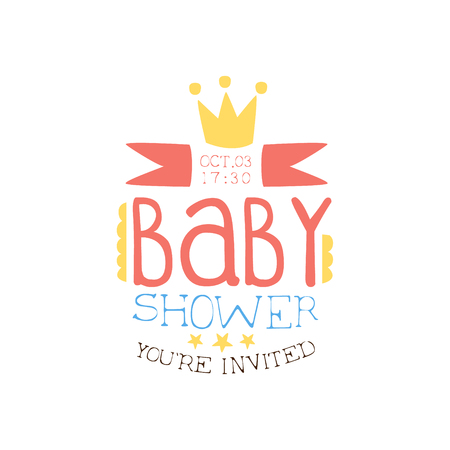 Baby Shower Invitation Design Template With Crown. Calligraphic Vector Element For The Newborn Party Postcard.のイラスト素材