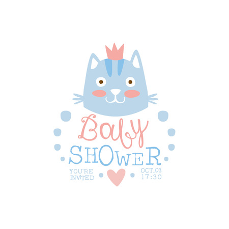 Baby Shower Invitation Design Template With Cat. Calligraphic Vector Element For The Newborn Party Postcard.のイラスト素材
