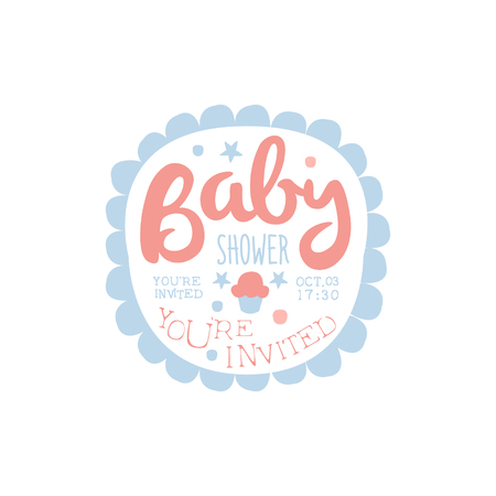 Baby Shower Invitation Design Template With Cupcake. Calligraphic Vector Element For The Newborn Party Postcard.のイラスト素材