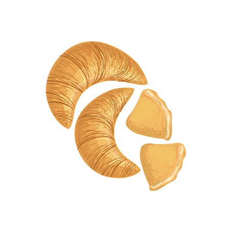 Croissants And Scones Bakery Assortment Isolated Icon. Simplified Realistic Flat Vector Drawings On White Background.のイラスト素材