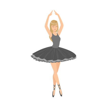Balleria In Black Tutu Performing. Flat Simplified Childish Style Classic Dance Position Illustration Isolated On White Background.のイラスト素材