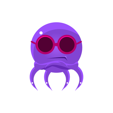 Sceptic Funny Octopus In Shades Emoji. Cute Vector Emoticon In Cartoon Childish Style Isolated On White Background.のイラスト素材