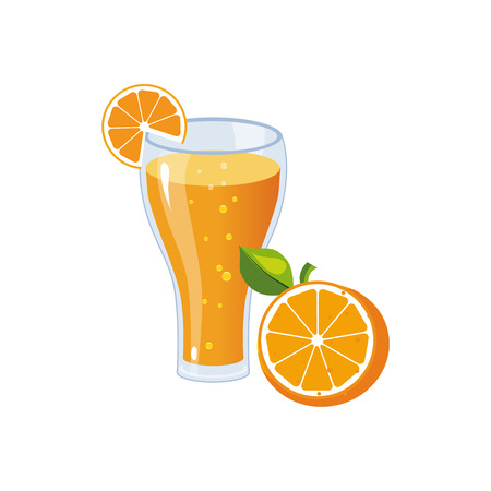 Orange Juice Breakfast Food Element Isolated Icon. Simple Realistic Flat Vector Colorful Drawing On White Background.のイラスト素材