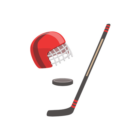 Hockey Stick, Puck And Helmet As A National Canadian Culture Symbol. Isolated Illustration Representing Canada Famous Signature On White Backgroundのイラスト素材