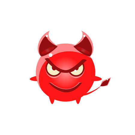 Devil Evil Round Character Emoji. Cute Emoticon In Cartoon Childish Style Isolated On White Background.のイラスト素材