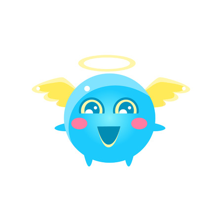Angel Round Character Emoji. Cute Emoticon In Cartoon Childish Style Isolated On White Background.のイラスト素材