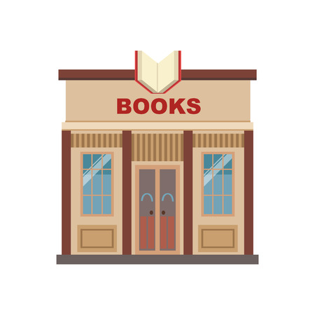 Book Shop Commercial Building Facade Design. Colorful Detailed Icon In Cartoon Simple Style. Flat Vector Illustration Isolated on White Backgroundのイラスト素材