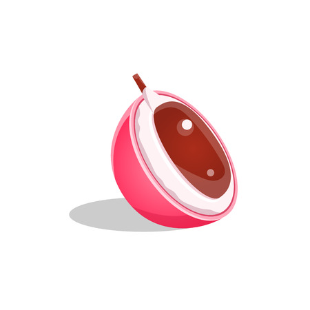 Litchi Fruit Cut In Half Bright Icon. Isolated Vector Drawing Of Tropical Exotic Fruit On White Backgroundのイラスト素材