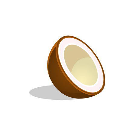 Coconut Cut In Half Bright Icon. Isolated Vector Drawing Of Tropical Exotic Fruit On White Backgroundのイラスト素材