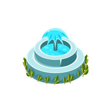 Classy Round Fountain Isometric Garden Landscaping Element. Video Game Landscape Constructor Item In Cute Colorful Design Isolated On White Background.のイラスト素材