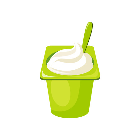 Plain Yogurt,Milk Based Product Isolated Icon. Simple Realistic Flat Vector Colorful Drawing On White Background.のイラスト素材