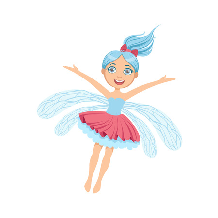Cute Fairy With Blue Hair Girly Cartoon Character.Childish Design Fairy-tale Creature Simple Adorable Illustration.のイラスト素材