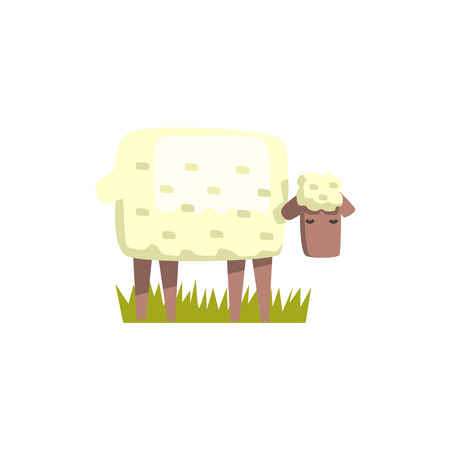 Sheep Toy Farm Animal Cute Sticker.Bright Color Funky Flat Drawing In Geometric Style.のイラスト素材