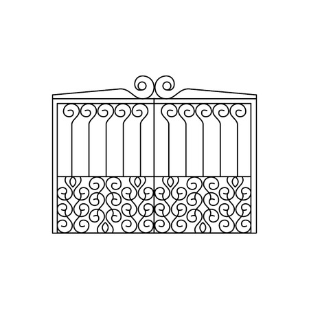 Metal Lattice Fencing Design. Forged Iron Lattice Park Fence Black And White Vector Templateのイラスト素材
