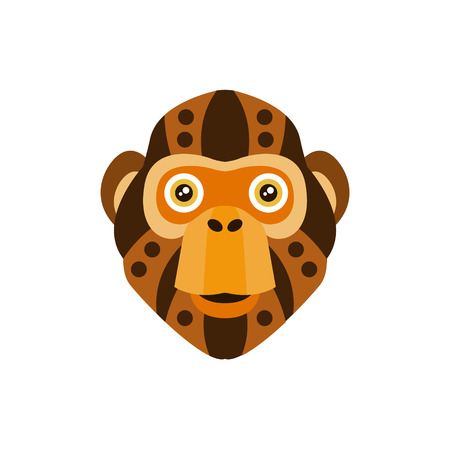 Chimpanzee African Animals Stylized Geometric Head. Flat Colorful Vector Creative Design Icon Isolated On White Backgroundのイラスト素材