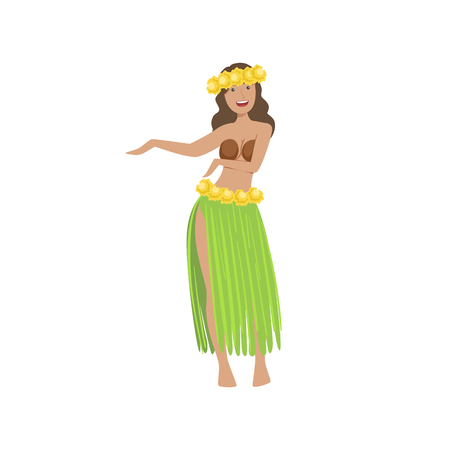 Girl Dancing Hula Hawaiian Vacation Classic Symbol. Isolated Flat Vector Icon With Traditional Hawaiian Representation On White Bacground.のイラスト素材