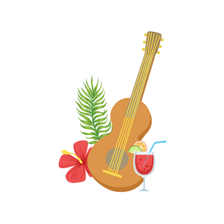 Guitar Hawaiian Vacation Classic Symbol. Isolated Flat Vector Icon With Traditional Hawaiian Representation On White Bacground.のイラスト素材