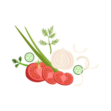 Vegetables Set Of Pizza Ingredients. Vector Illustration In Realistic Simplified Style. Isolated Objects On White Background.のイラスト素材