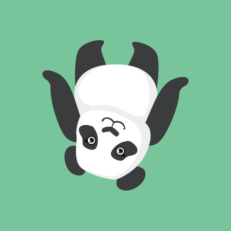 Cute Panda Character Laying On The Back Illustration. Cartoon Animal Icon In Girly Style On Green Background.のイラスト素材