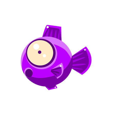 Violet Shocked Fantastic Aquarium Tropical Fish Cartoon Character. Fantasy Warm Water Aquatic Life And Marine Fish Collection Element.のイラスト素材