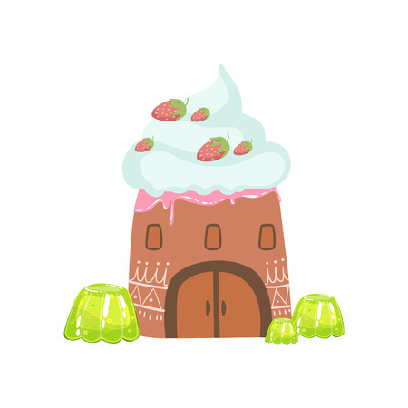 Tower Made Of Candy, Whipped Cream And Jelly Fantasy Candy Land Sweet Landscape Element. Illustrations From Girly Magic Sweet Land Design Set For Video Game Landscaping.のイラスト素材