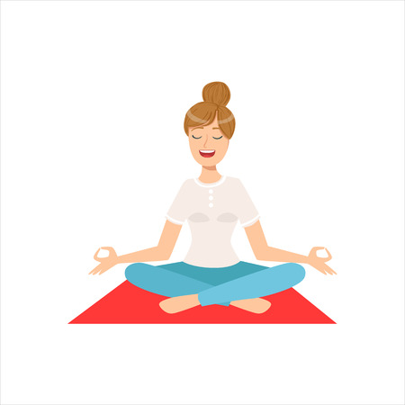 Happy Girl Doing Yoga Asana In Fitness Class, Part Of Women Different Lifestyles Collection.のイラスト素材