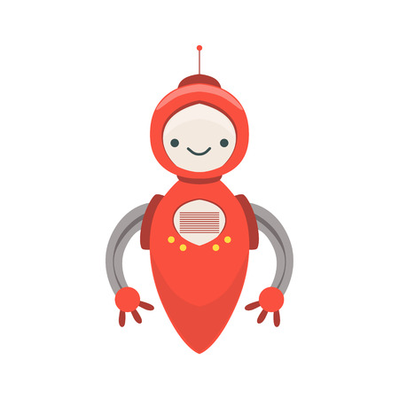 Red Friendly   Robot Character Without Legs Vector Cartoon Illustration. Futuristic Bionic Person Portrait In Childish Manner, Part Of Fantasy Droids Collection.のイラスト素材