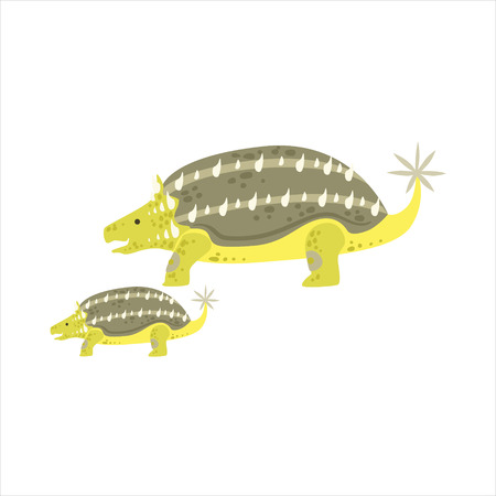 Ankylosaurus Dinosaur Prehistoric Monster Couple Of Similar Specimen Big And Small Cartoon Vector Illustration. Part Of Jurassic Reptiles Species Collection Of Childish Drawings.のイラスト素材