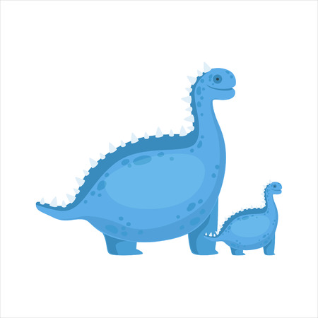 Chubby Blue Iguanodon Dinosaur Prehistoric Monster Couple Of Similar Specimen Big And Small Cartoon Vector Illustration. Part Of Jurassic Reptiles Species Collection Of Childish Drawings.のイラスト素材
