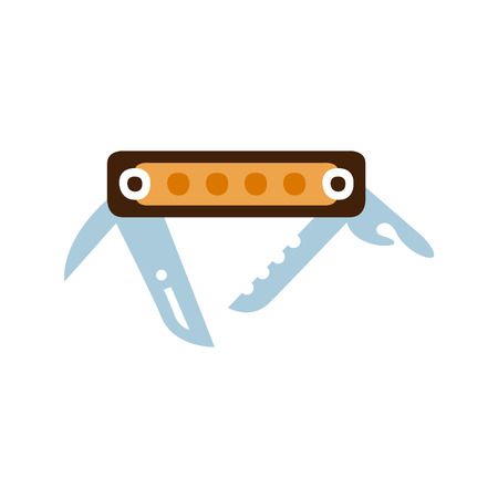 Pocket Knife With Set Of Different Tools And Blades, Camping And Hiking Outdoor Tourism Related Item Isolated Vector Illustration. Part Of Forest Touristic Adventures Objects Collection In Cute Flat Design.のイラスト素材