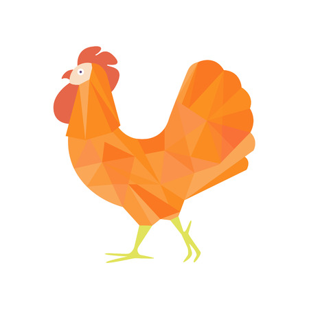 Rooster Farm Bird Colored In Artictic Modern Style Filled With Orange Shade Mosaic Pattern Colorful Illustration. Decorative Creative Design Of Chicken Shaped Isolated Drawing In Doodle Style.のイラスト素材