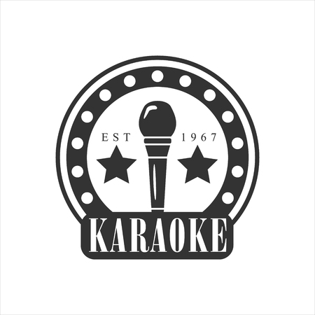 Microphone In Round Frame Karaoke Premium Quality Bar Club Monochrome Promotion Retro Sign Design Template.のイラスト素材