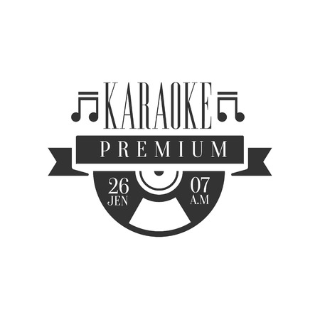 Ribbon And Vinyl Record Karaoke Premium Quality Bar Club Monochrome Promotion Retro Sign Design Template.のイラスト素材